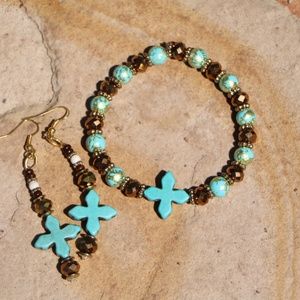 Turquoise Crystal Cross Bracelet